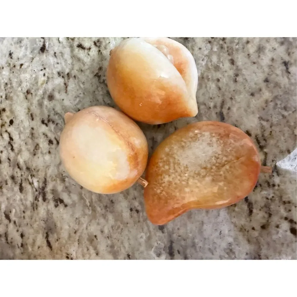 Vintage Alabaster Stone Fruit – Set of 3 Hand-Carved Realistic Decorative Fruit